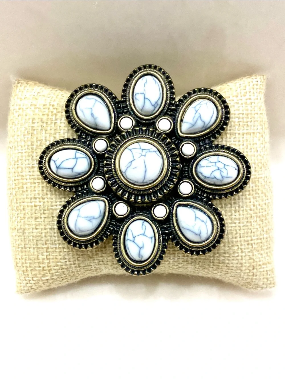 Premier Designs White and Blue Marbled Floral Brooch